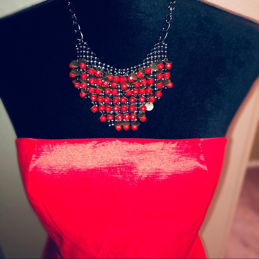 Free Generation Strapless Red Rosette Mini Dress - image 3